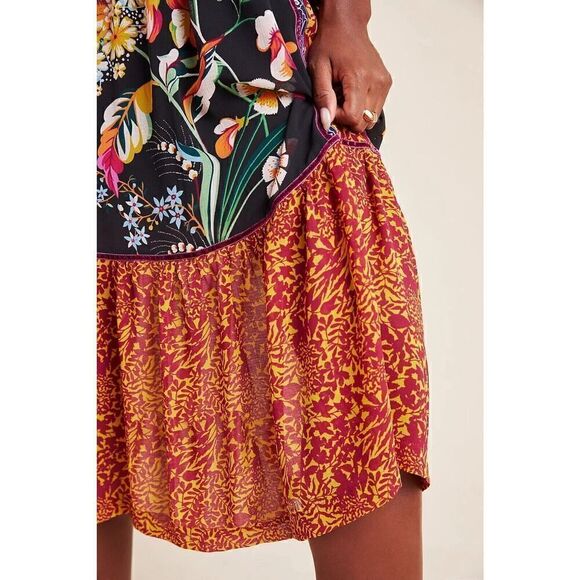 ANTHROPOLOGIE Adair Velvet Trimmed Floral Boho Midi Dress sz 8 US - Picture 5 of 14